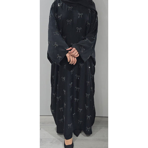 BOW BLACK ABAYA EMBELLISHED