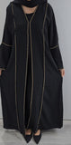 AYLA BELL SLEEVE EMBELLISHED 3 PIECE ABAYA SET BLACK