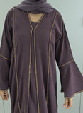 AYLA BELL SLEEVE EMBELLISHMENT 3 PIECE ABAYA SET MAUVE