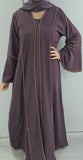 AYLA BELL SLEEVE EMBELLISHMENT 3 PIECE ABAYA SET MAUVE