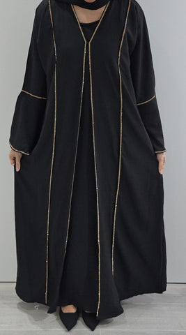 AYLA BELL SLEEVE EMBELLISHED 3 PIECE ABAYA SET BLACK