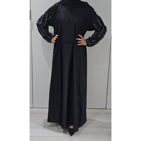 Embellished Sleeves Closed Abaya BLACK (with scarf and belt)