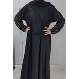 Embellished Sleeves Closed Abaya BLACK (with scarf and belt)