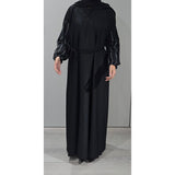 Embellished Sleeves Closed Abaya BLACK (with scarf and belt)