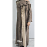 Dina Embellished Contrast Abaya Stone (with scarf and belt)