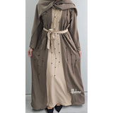 Dina Embellished Contrast Abaya Stone (with scarf and belt)