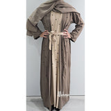 Dina Embellished Contrast Abaya Stone (with scarf and belt)