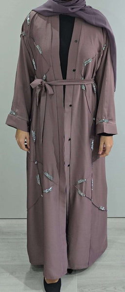 REEM HAND EMBELLISHED ABAYA PINK (with scarf and belt)