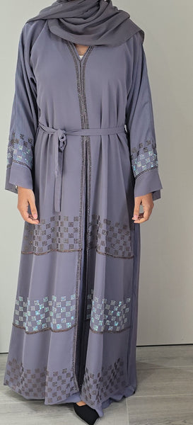 ZAHRA EMBELLISHMENT 2 LAYER ABAYA LILAC