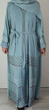 ZAHRA EMBELISHMENT 2 LAYER ABAYA BLUE (with hijab and belt)