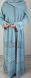 ZAHRA EMBELISHMENT 2 LAYER ABAYA BLUE (with hijab and belt)