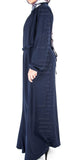 Isha pleat-neck belted abaya (Navy) - Muhmin1