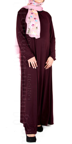Saira pleat-neck abaya (Plum) - Muhmin1